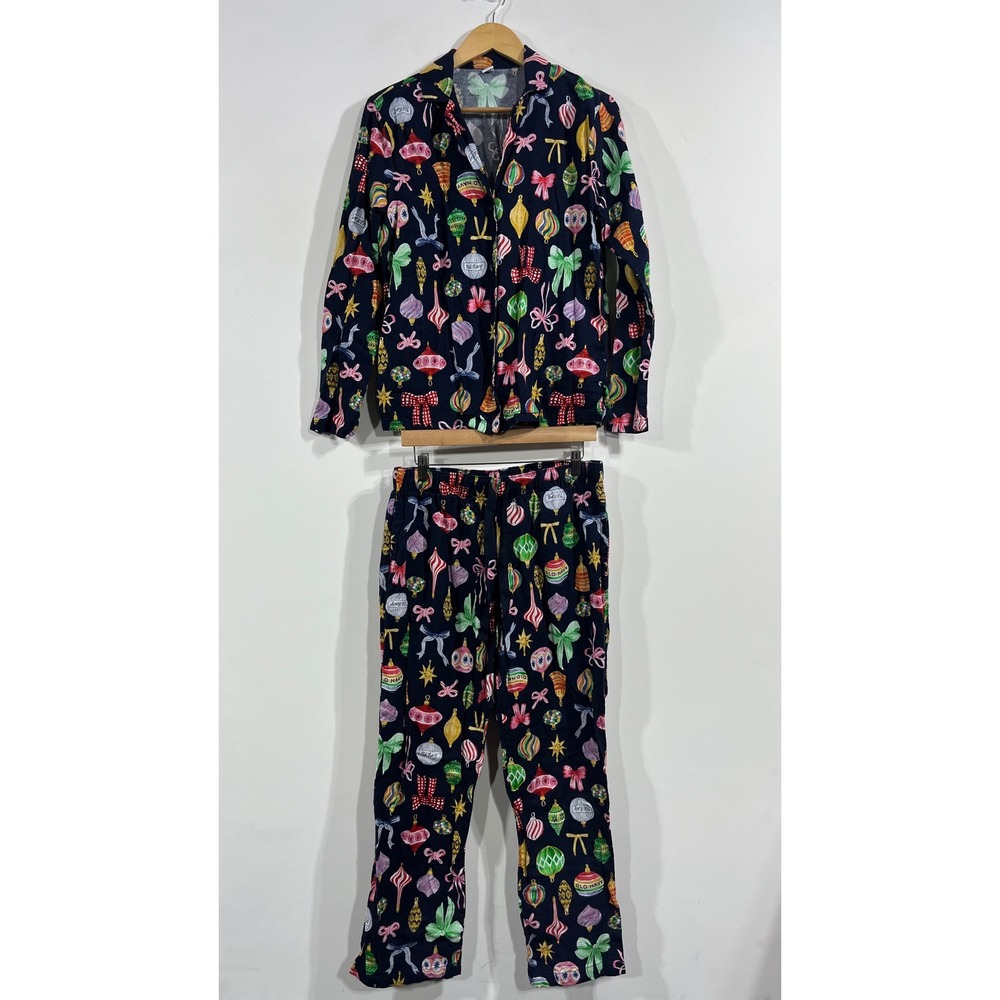 Old Navy Christmas Novelty Ornament Flannel Pajama Set Medium Holiday Sleepwear